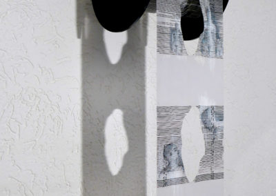 5 To part, mylar, China ink, pastel, steel 16X450cm